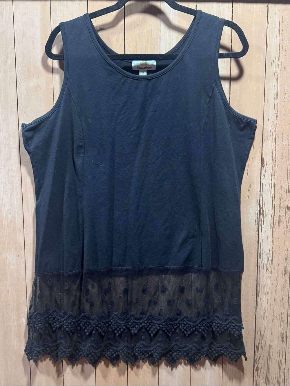 Kathleen Kirkwood Black Sleeveless Tank with Lace & Mesh Hem